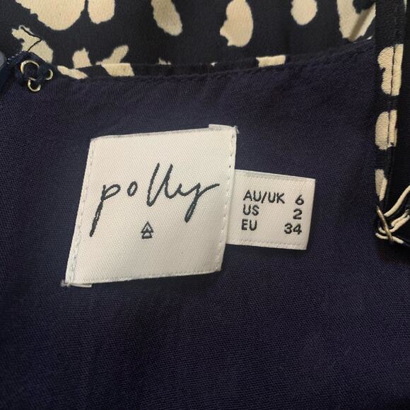 Polly navy blue & cream dotted mini dress size 2 - Picture 7 of 11
